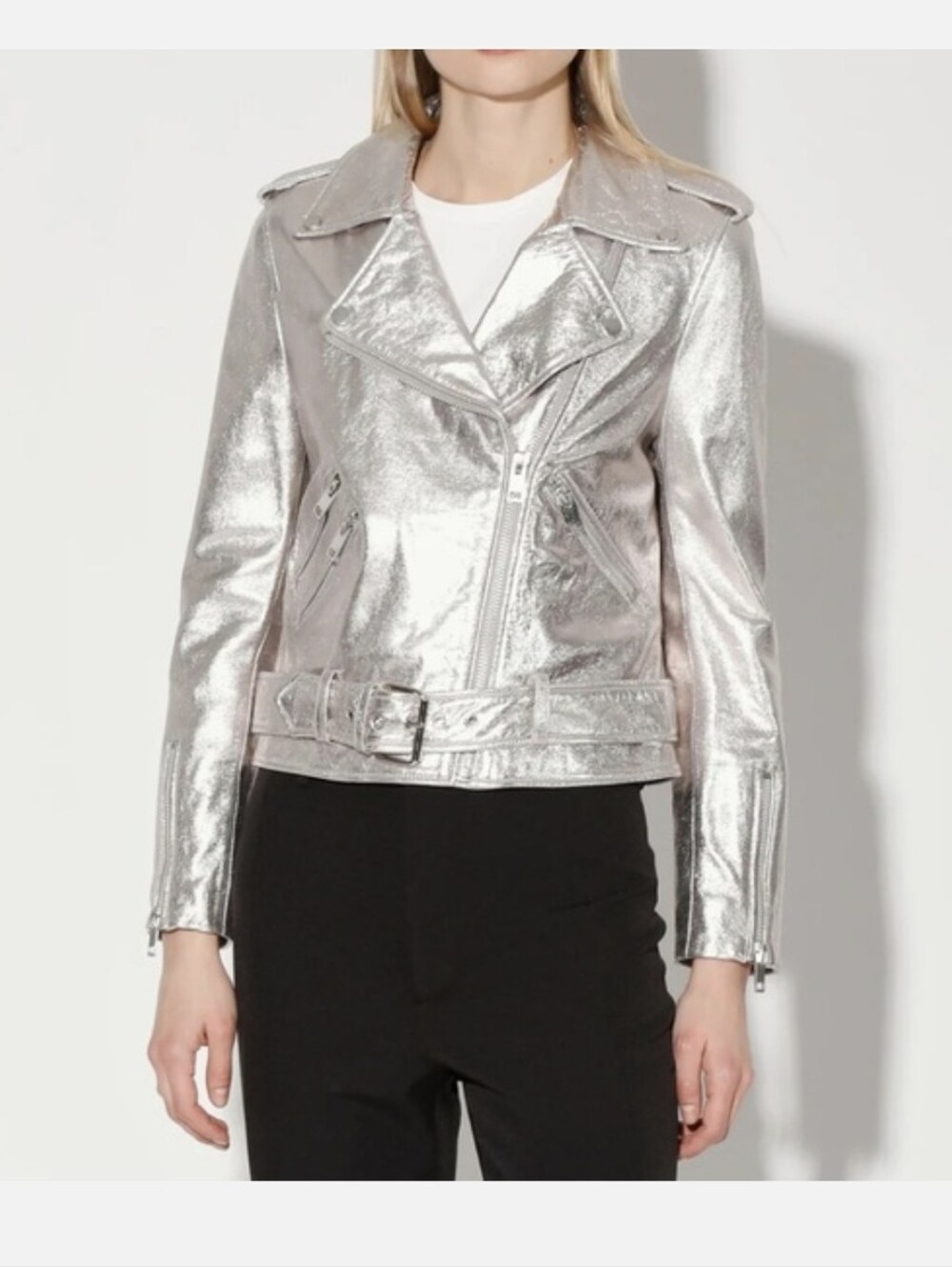 Metallic Silver Biker Jacket - Women